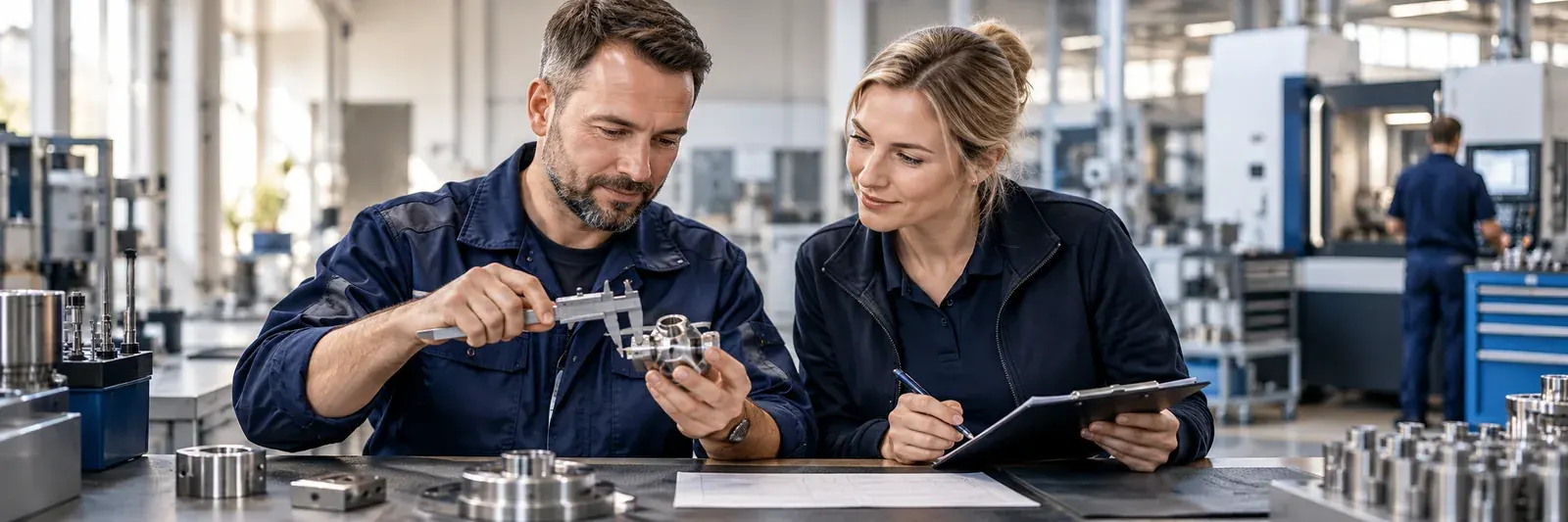 Qualitätsprüfung eines Bauteils mit Messschieber